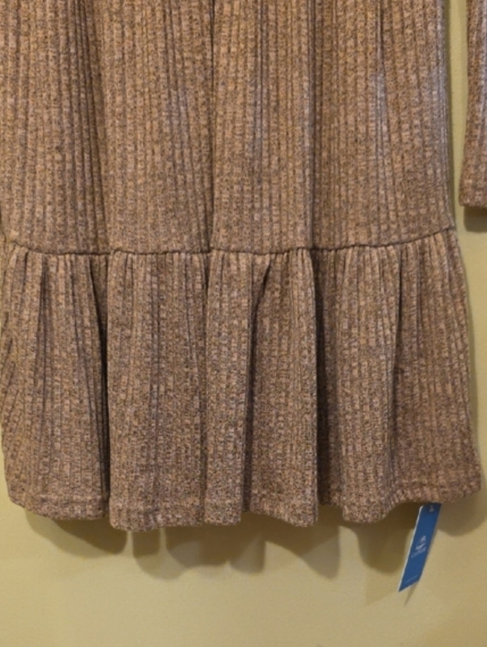 Cupshe Brown Ribbed Knit Long Sleeve Flounce Mini Dress BRAND NEW - Picture 6 of 7